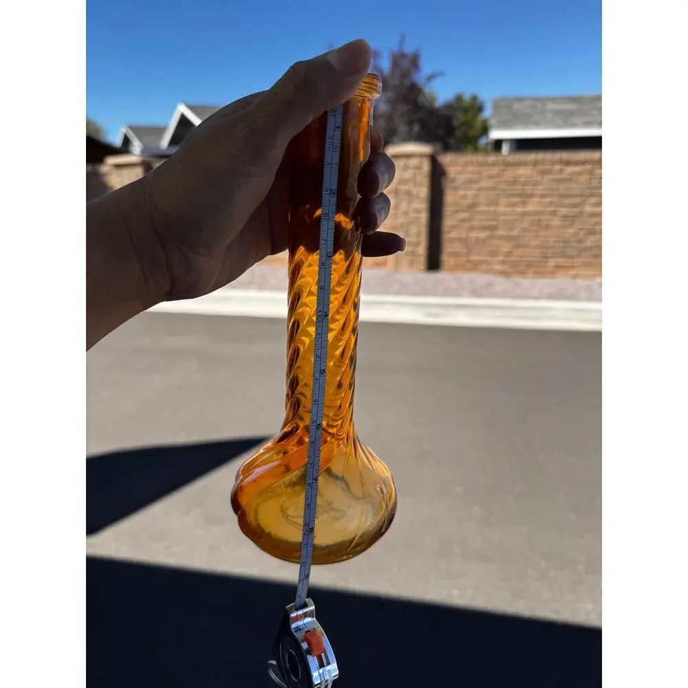 Federal Glass Company amber swirl bud vase wide base twisted neck design vintage